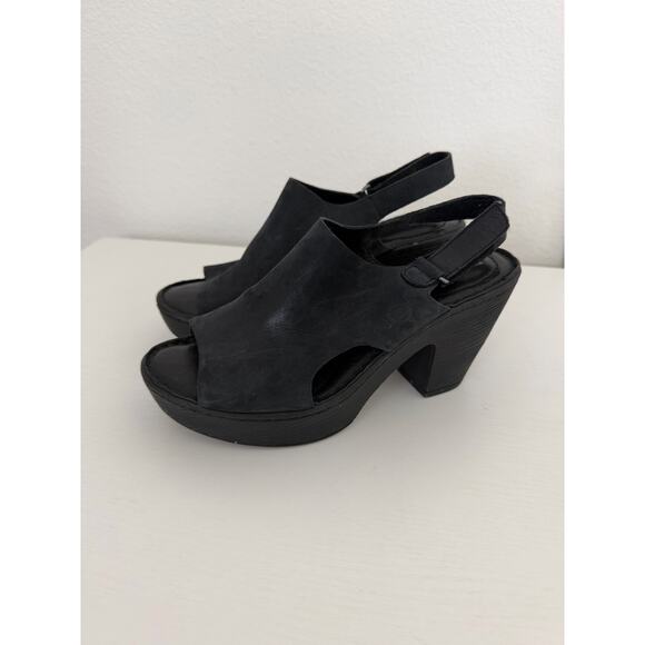 Born Shoes - Born Womens Ferlin Wedge Sandals Black Leather Retro Heels Clogs Size 8